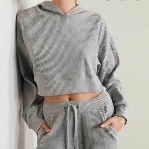ALO Yoga | Tops | Alo Yoga Muse Ribbed Cropped Hoodie Grey Small | Poshmark
